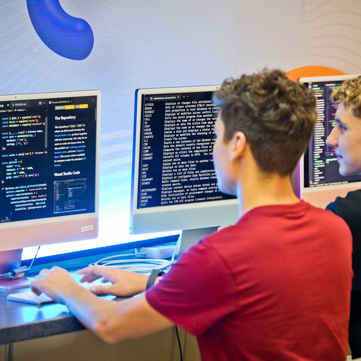 Young students working on computers